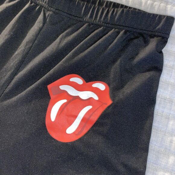 AQ SPORT WOMENS LEGGINGS BLACK ROLLING STONES LIPS XL - Picture 2 of 7